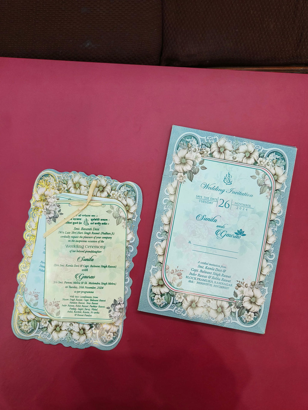 KLB545 Floral Design Semi Box Paper Wedding Card - Kalash Cards