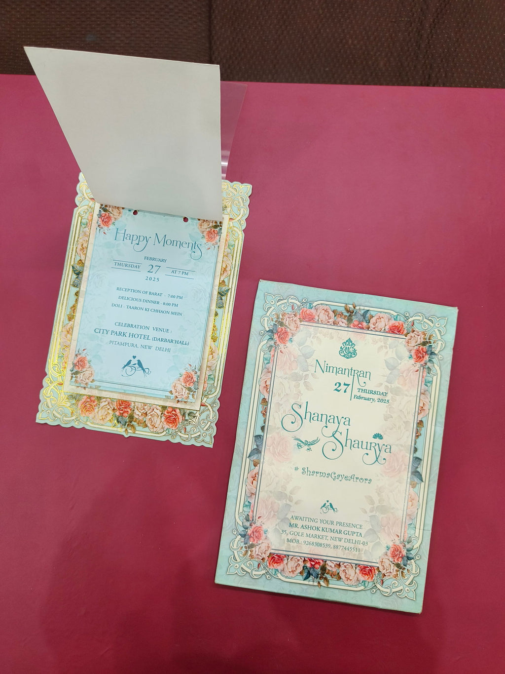 KLB546 Floral Design Semi Box Paper Wedding Card - Kalash Cards