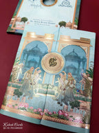 KLB547 Royal Fort Design Blue Color Double Door Style Semi Box Wedding Card (2 Page)