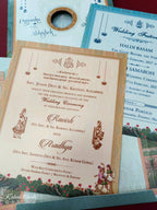 KLB547 Royal Fort Design Blue Color Double Door Style Semi Box Wedding Card (2 Page)