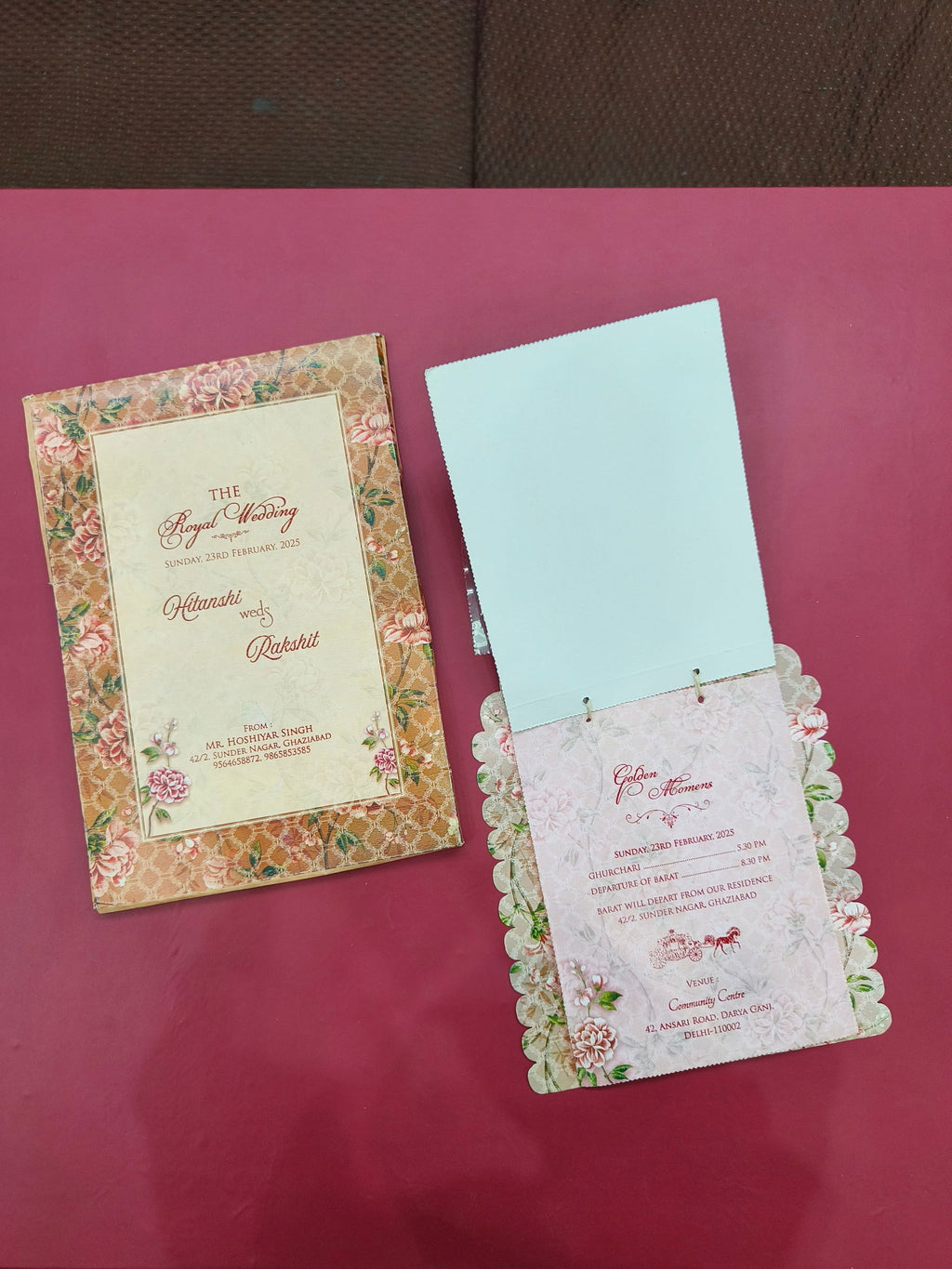 KLB548 Floral Design Semi Box Paper Wedding Card - Kalash Cards