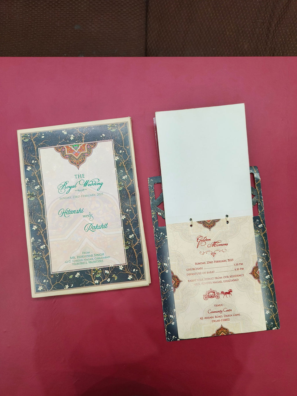 KLB549 Floral Design Semi Box Paper Wedding Card - Kalash Cards