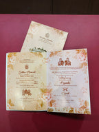 KLB553 Floral Design Semi Box Paper Wedding Card with Wooden Plate - Kalash Cards