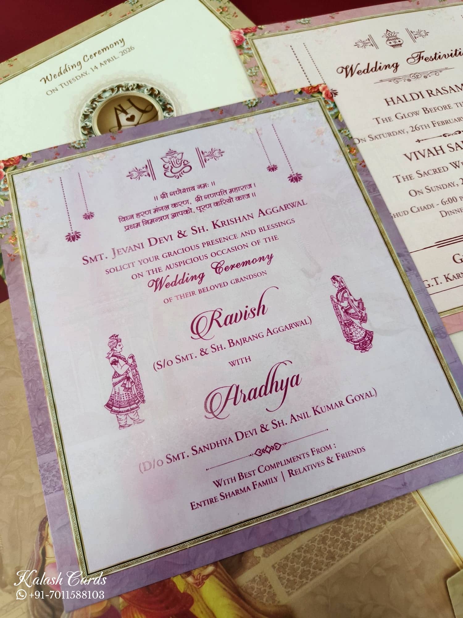 KLB554 Royal Fort Peacock Design Brown Color Semi Box Wedding Card (2 Page)