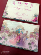KLB555 Raja Rani Royal Fort Design Pink Color Semi Box Wedding Card (2 Page)