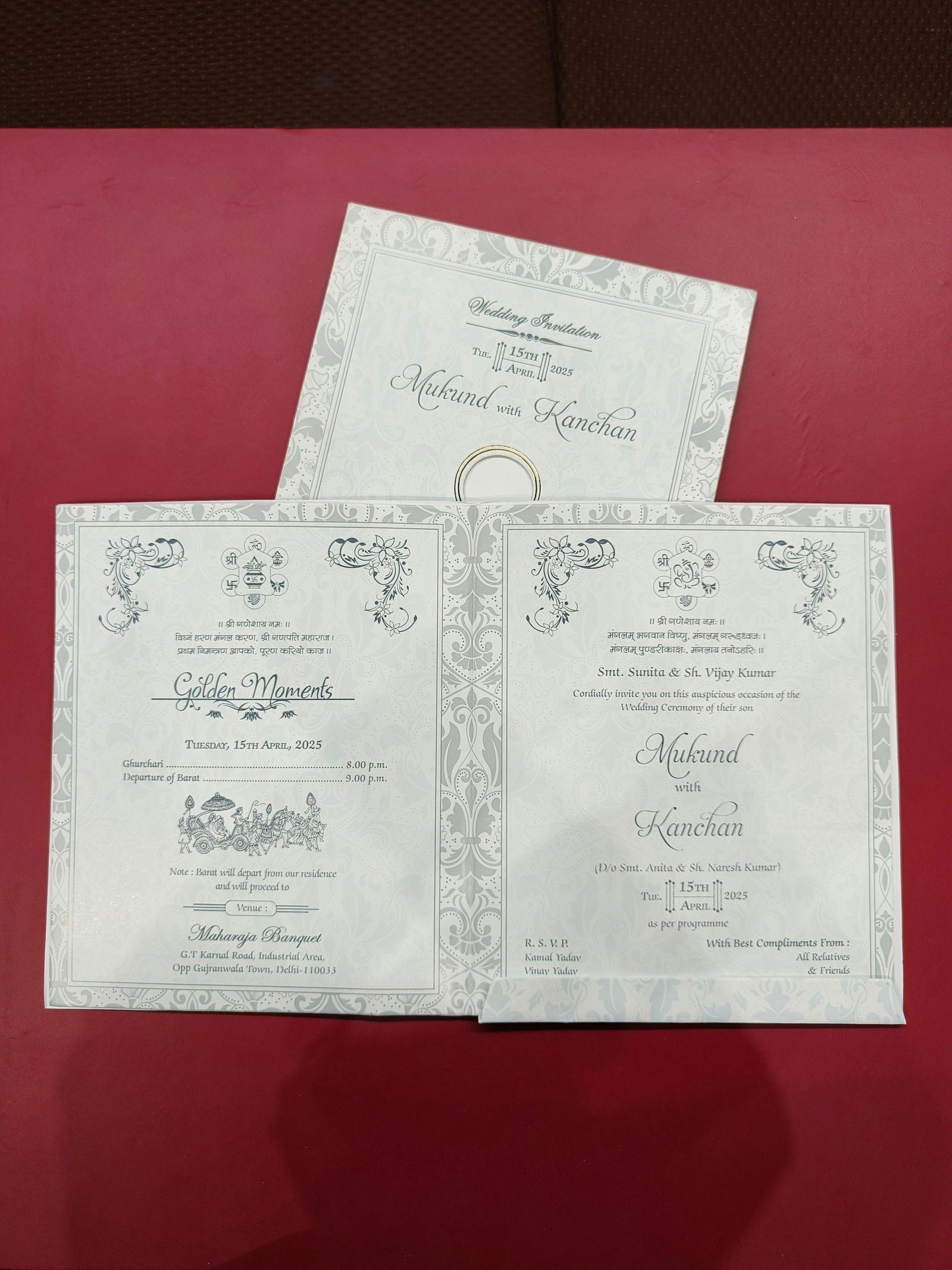 KLB555 Traditional Design Semi Box Paper Wedding Card - Kalash Cards