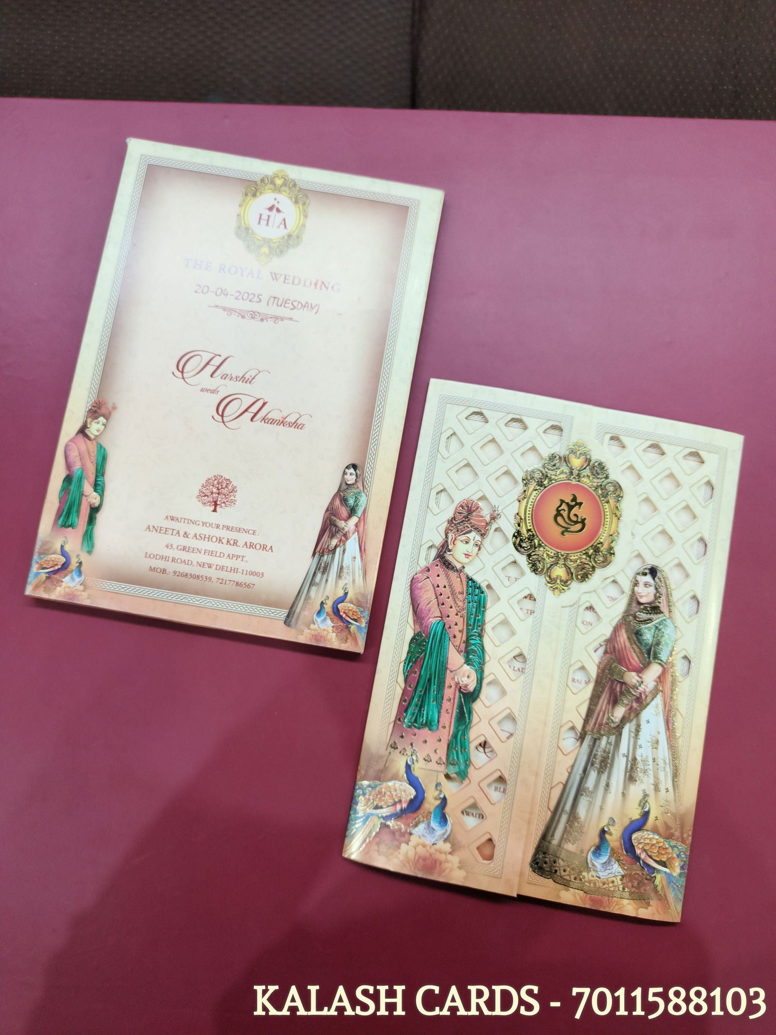 KLB561 Laser Cut Dulha Dulhan Design Semi Box Paper Wedding Card - Kalash Cards
