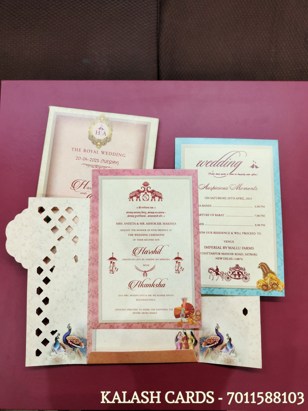 KLB561 Laser Cut Dulha Dulhan Design Semi Box Paper Wedding Card - Kalash Cards