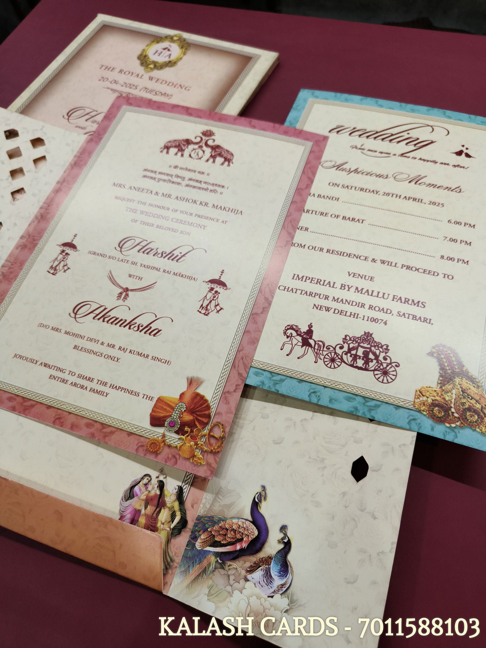 KLB561 Laser Cut Dulha Dulhan Design Semi Box Paper Wedding Card - Kalash Cards