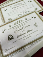 KLB562 Floral Design Green Color Embossed Semi Box Wedding Card (2 Page & 1 Couple Name Wooden Plate)