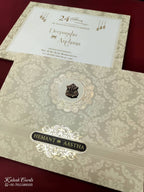 KLB572 Floral Design Creme Color Embossed Semi Box Wedding Card (2 Page)