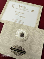 KLB572 Floral Design Creme Color Embossed Semi Box Wedding Card (2 Page)