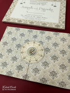 KLB577 Floral Traditional Design White Grey Color Semi Box Wedding Card (2 Page)