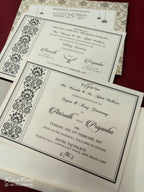 KLB577 Floral Traditional Design White Grey Color Semi Box Wedding Card (2 Page)