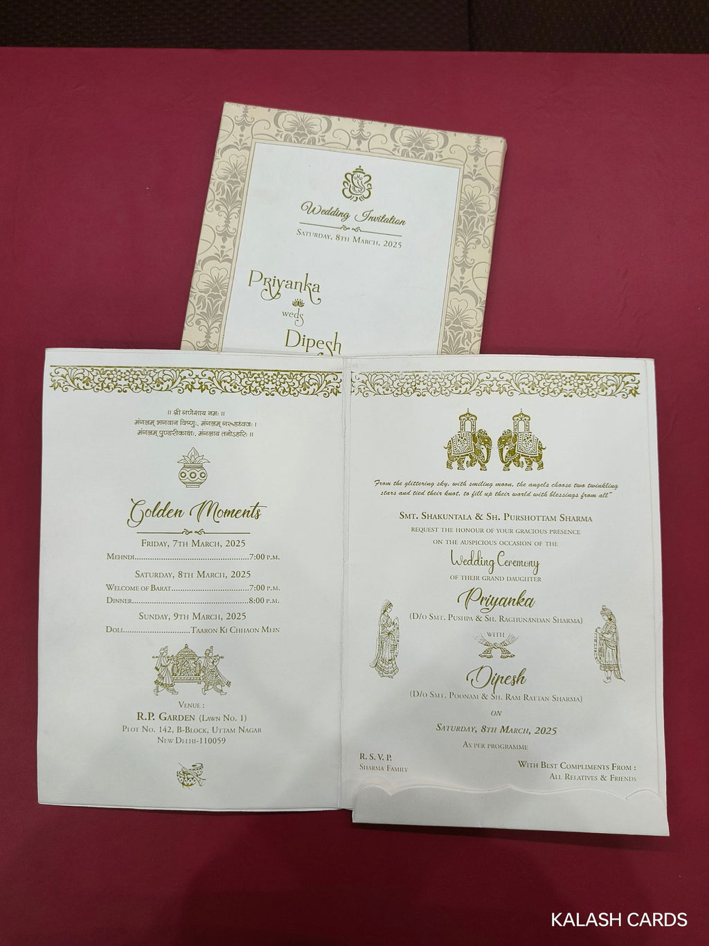 KLB579 Floral Design Semi Box Paper Wedding Card - Kalash Cards