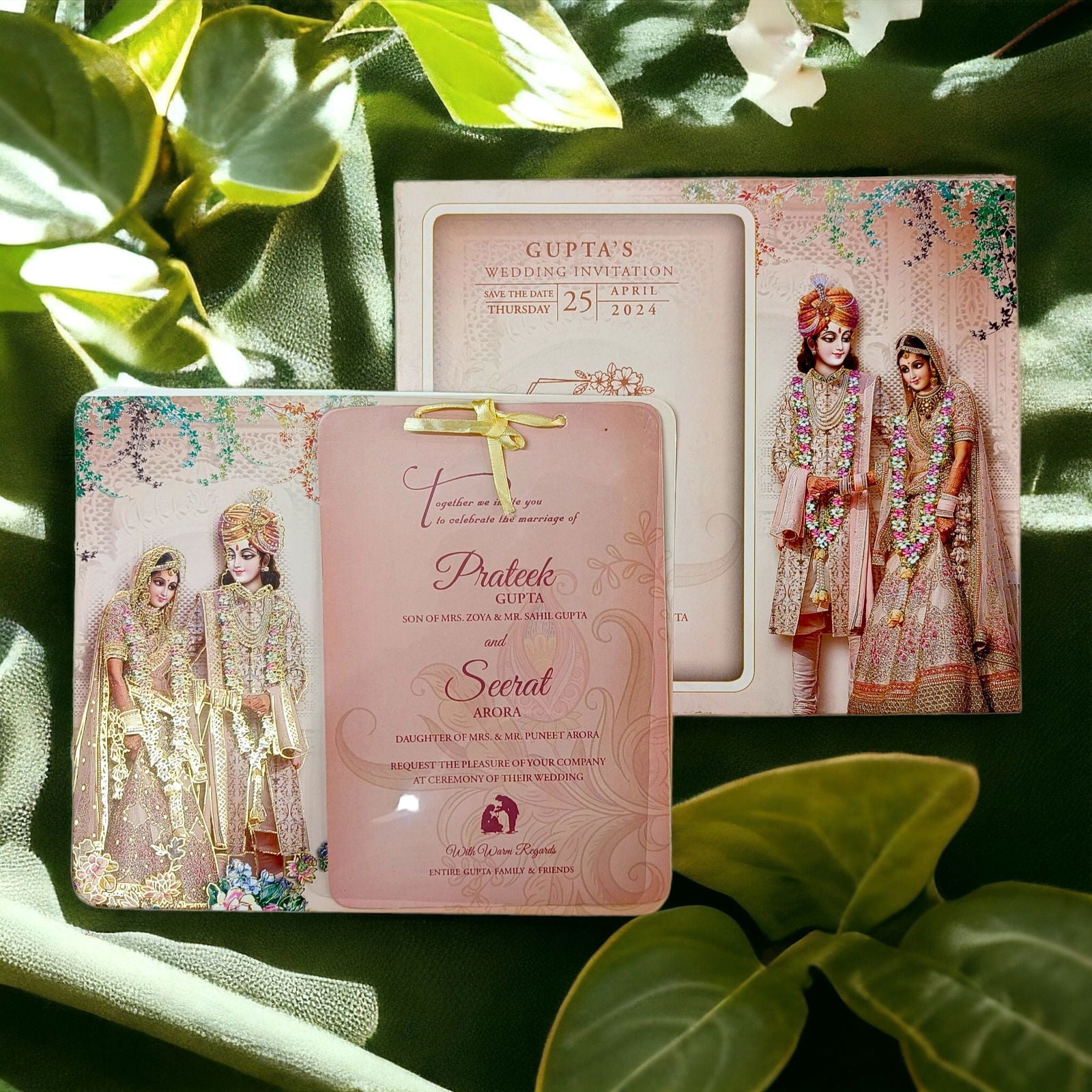 KLB585 Dulha Dulhan Paper Wedding Card with 2 Inserts and Transparent Insert - Kalash Cards