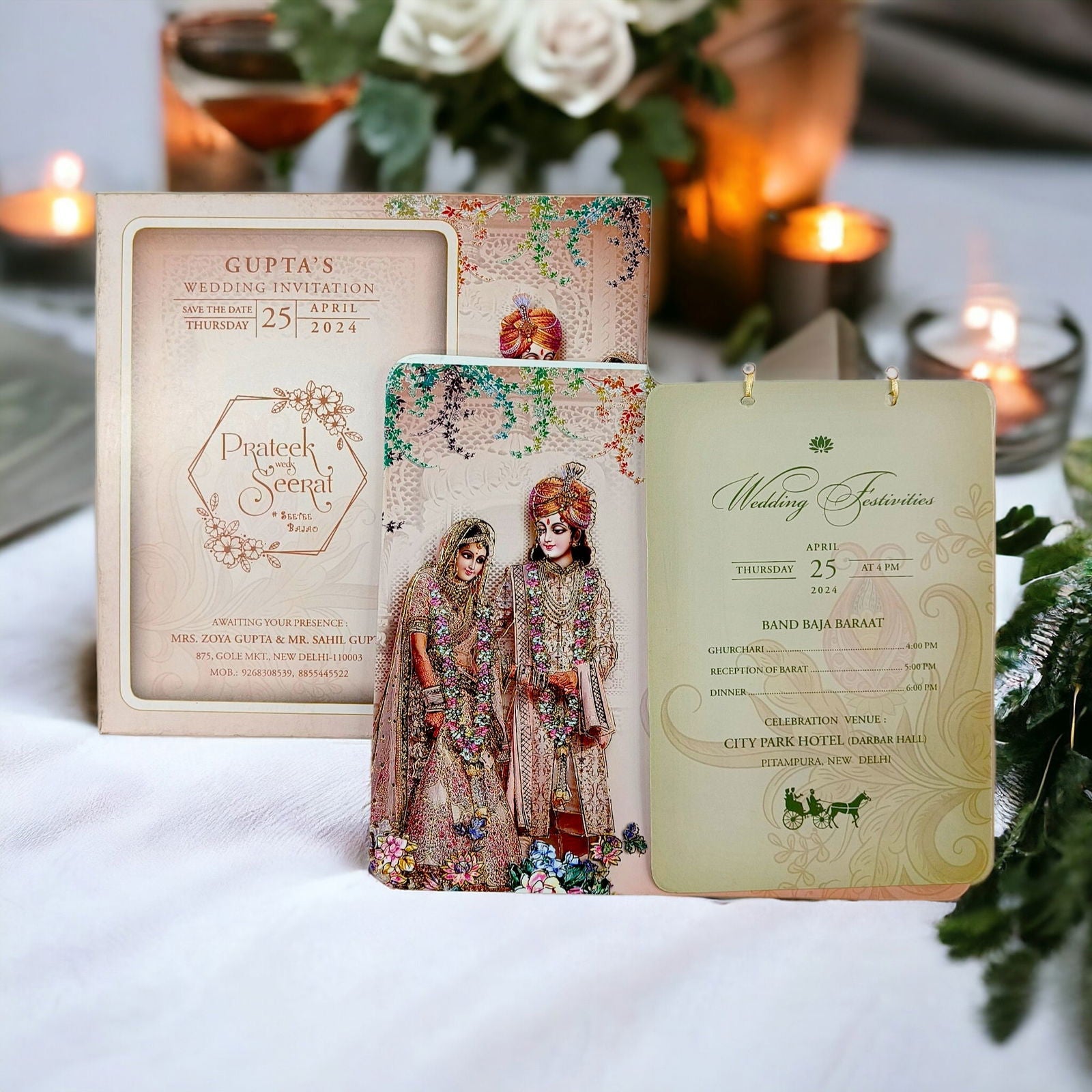 KLB585 Dulha Dulhan Paper Wedding Card with 2 Inserts and Transparent Insert - Kalash Cards