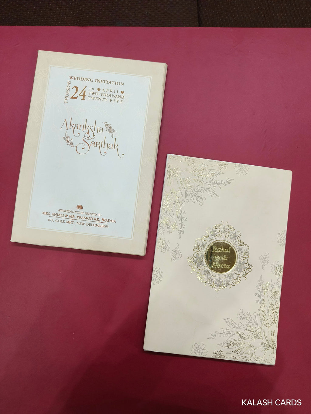 KLB586 Floral Design Semi Box Paper Wedding Card - Kalash Cards