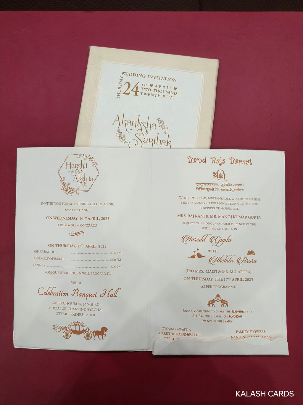 KLB586 Floral Design Semi Box Paper Wedding Card - Kalash Cards