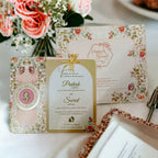 KLB587 Flower Design Paper Wedding Card with 2 Inserts and 1 Transparent Insert - Kalash Cards