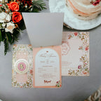 KLB587 Flower Design Paper Wedding Card with 2 Inserts and 1 Transparent Insert - Kalash Cards