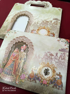 KLB589 Raja Rani Elephant Design Green Color Semi Box Wedding Card (2 Page)