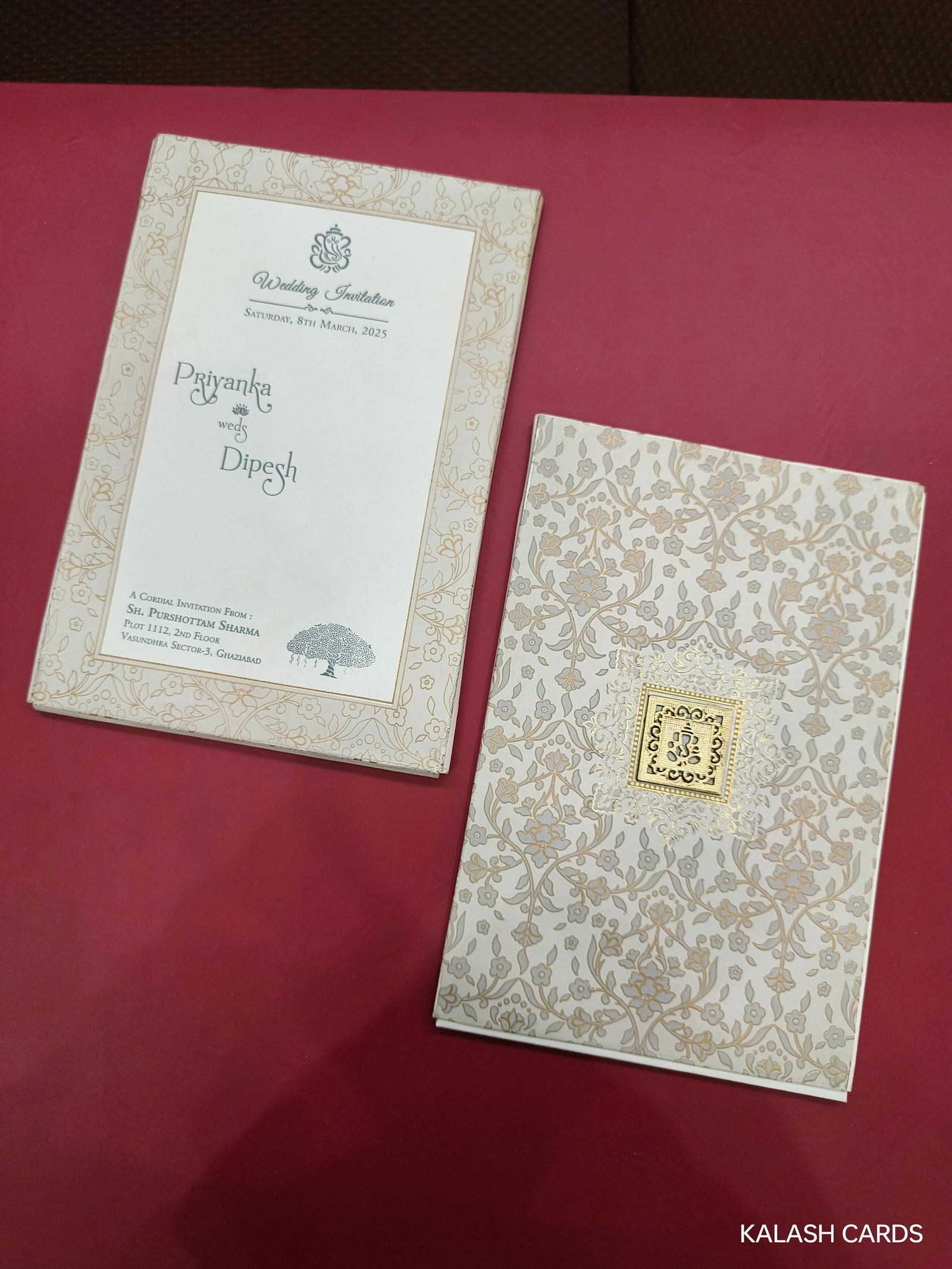 KLB589 Floral Design Semi Box Paper Wedding Card - Kalash Cards