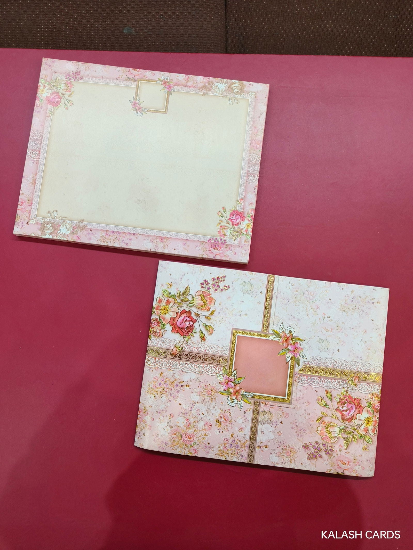 KLB591 Floral Design Semi Box Paper Wedding Card - Kalash Cards