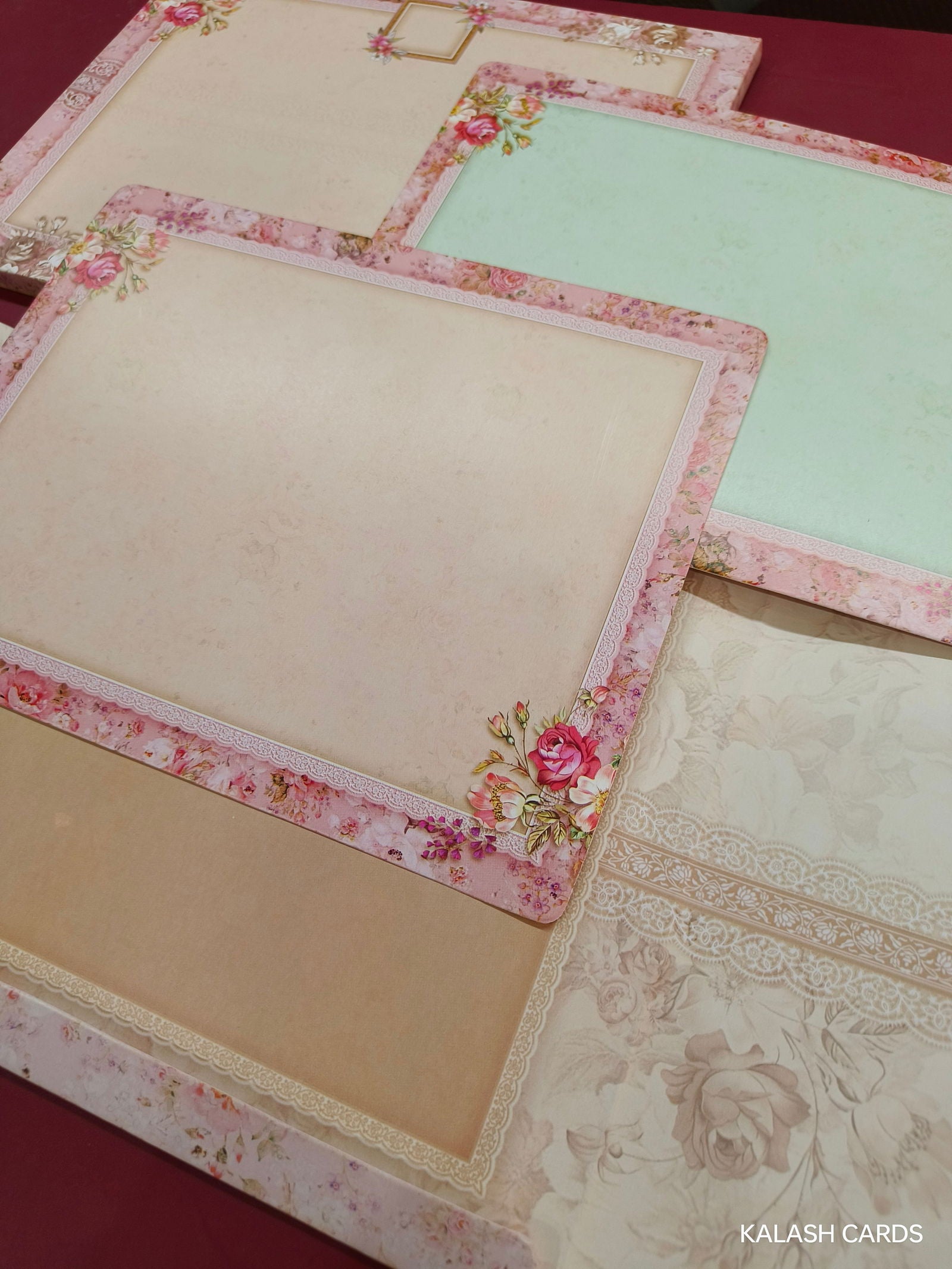 KLB591 Floral Design Semi Box Paper Wedding Card - Kalash Cards