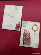 KLB593 Dulha Dulhan Design Semi Box Paper Wedding Card - Kalash Cards