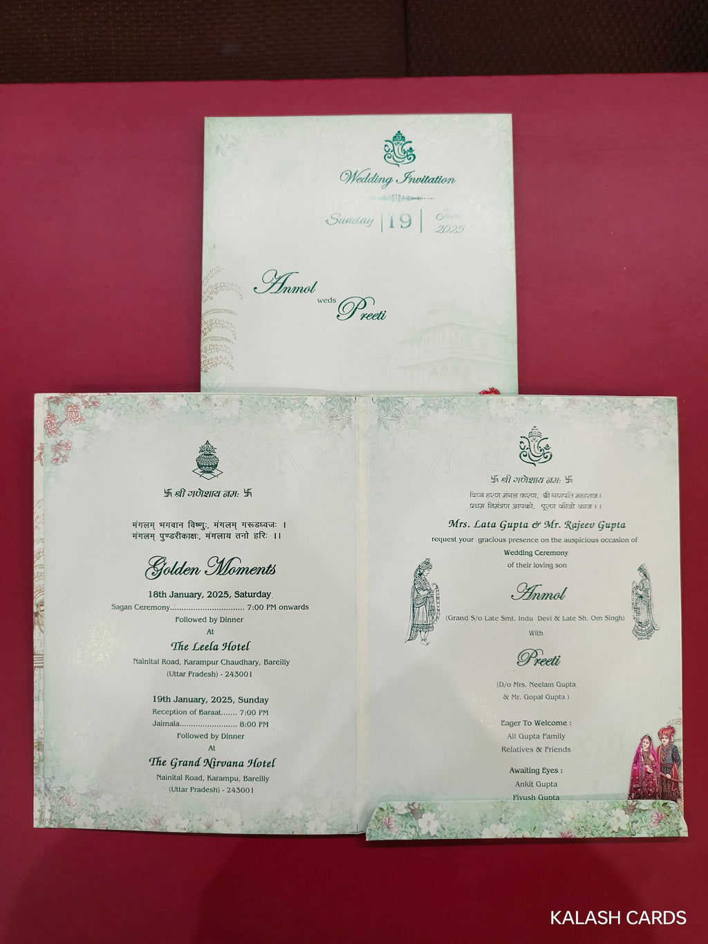 KLB593 Dulha Dulhan Design Semi Box Paper Wedding Card - Kalash Cards