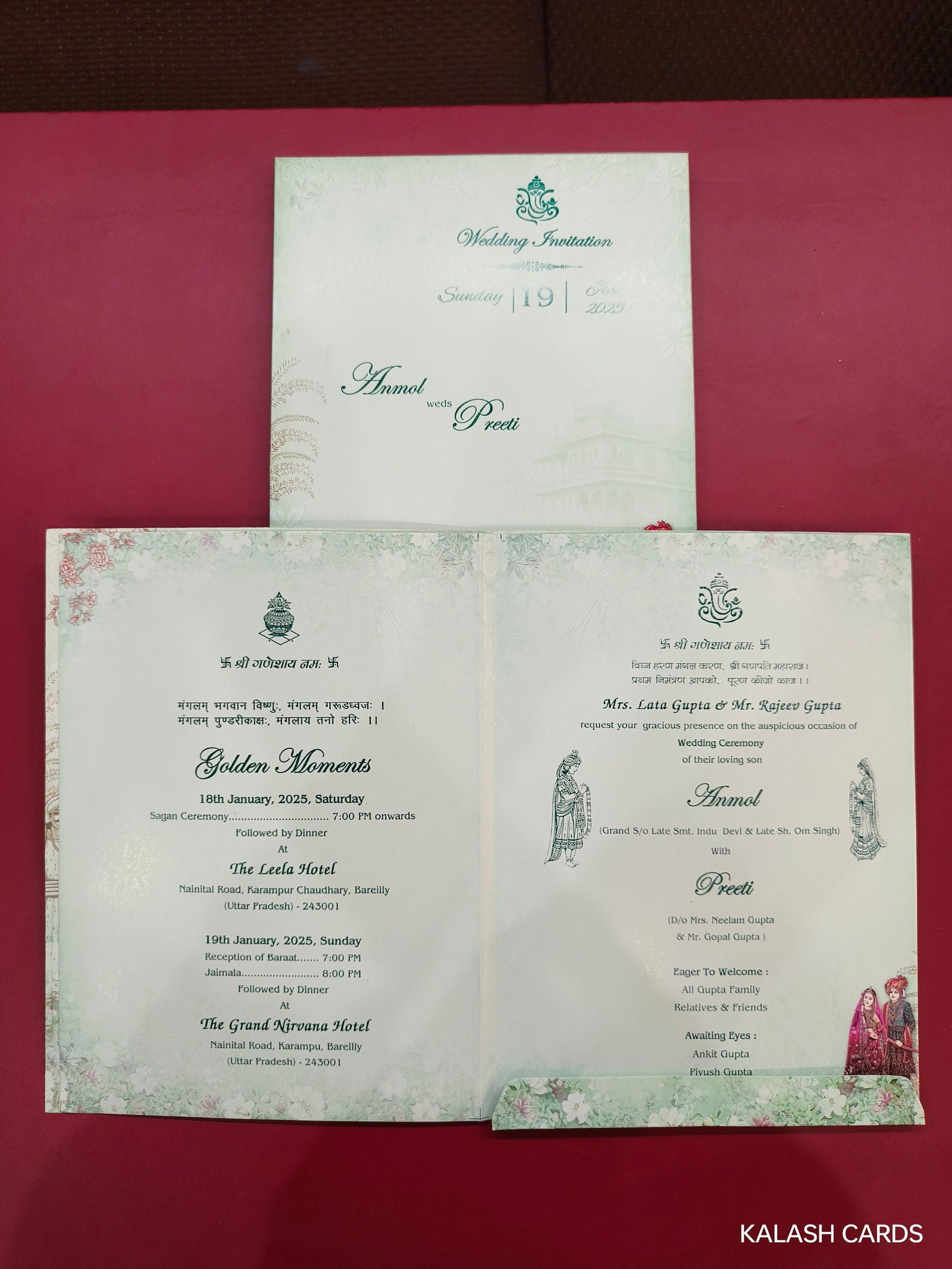 KLB593 Dulha Dulhan Design Semi Box Paper Wedding Card - Kalash Cards