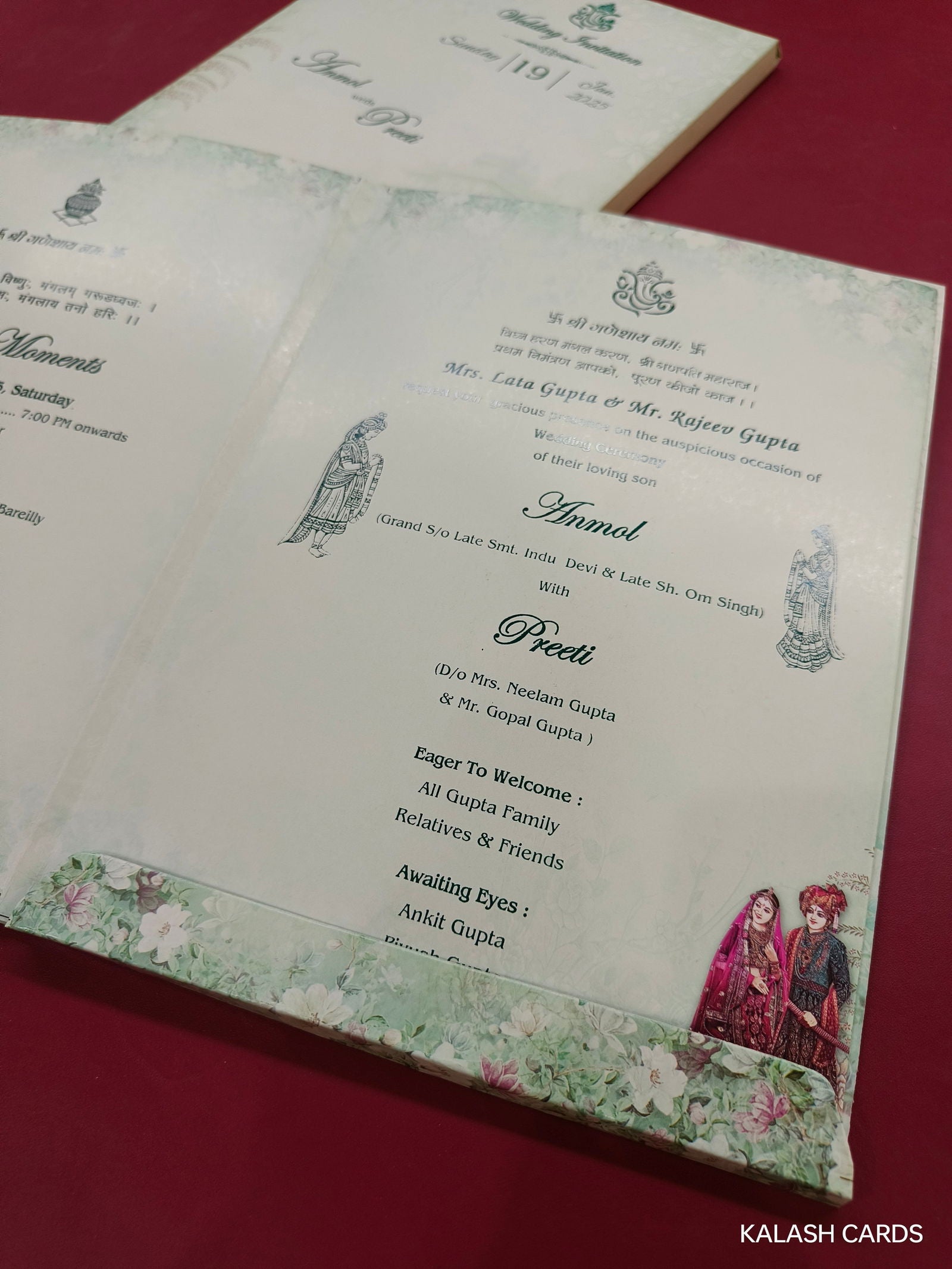 KLB593 Dulha Dulhan Design Semi Box Paper Wedding Card - Kalash Cards