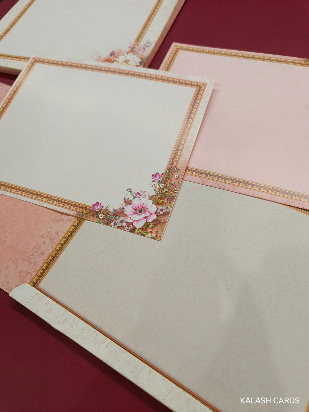 KLB594 Floral Design Semi Box Paper Wedding Card - Kalash Cards