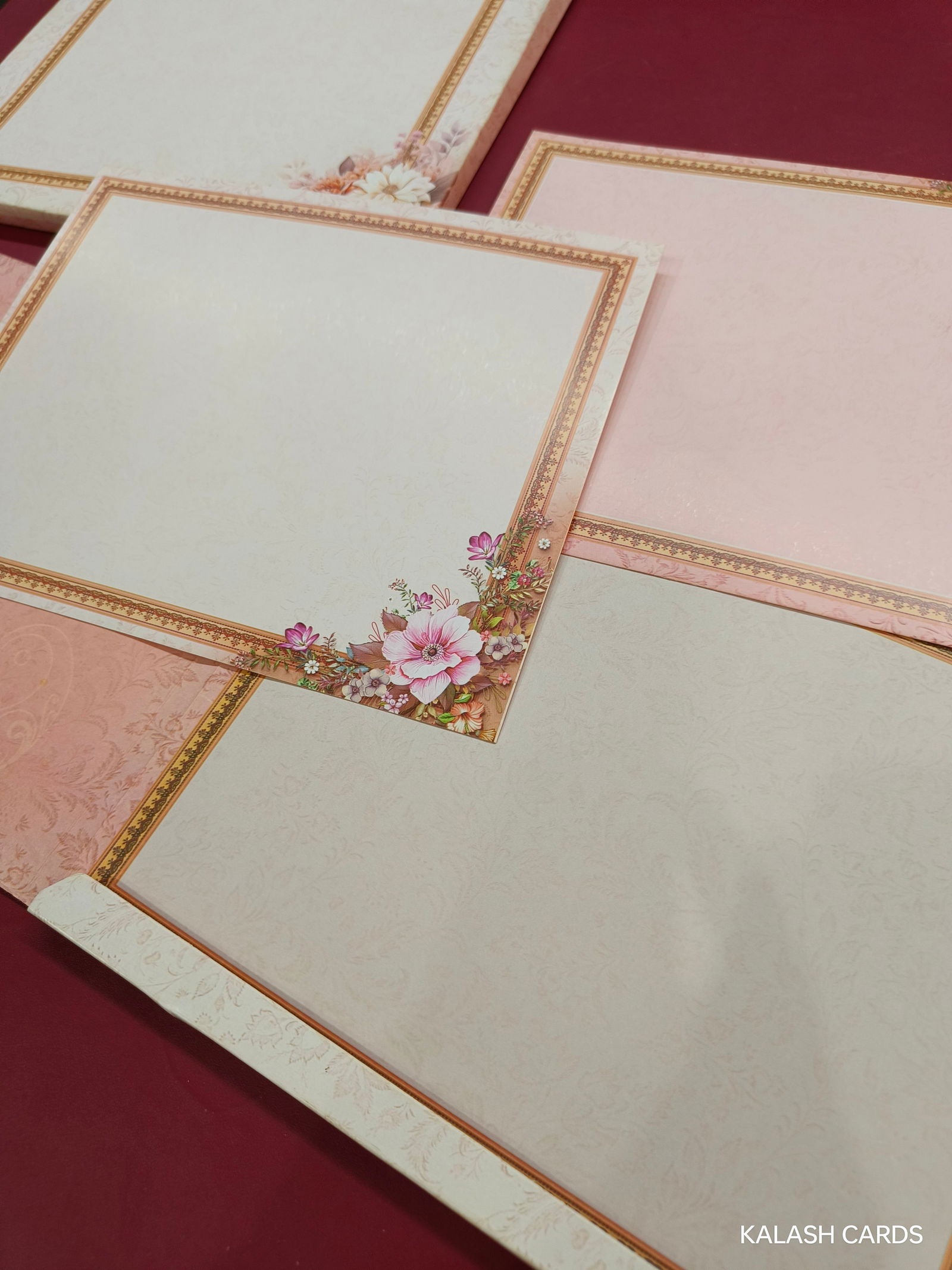 KLB594 Floral Design Semi Box Paper Wedding Card - Kalash Cards