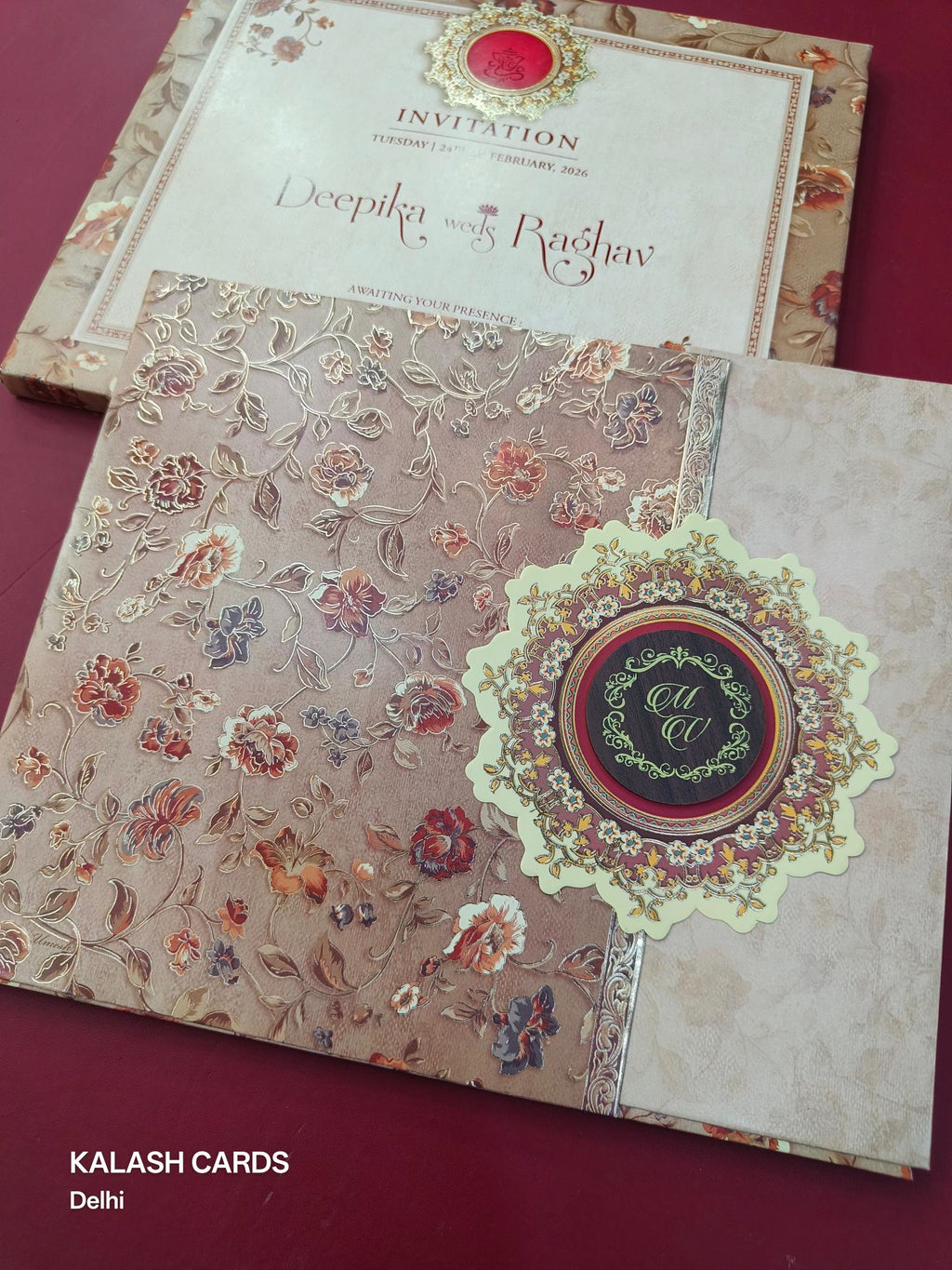 KLB604 Brown Design Wedding Card (2 page)-Kalash Cards