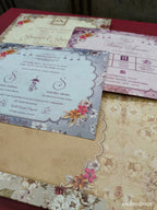 KLB607 Floral Design Semi Box Paper Wedding Card with Couple Name Acrylic Mirror - Kalash Cards