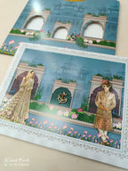 KLB608 Raja Rani Royal Fort Design Blue Color Carry Bag Style Semi Box Wedding Card (2 Page)