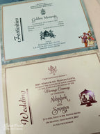 KLB608 Raja Rani Royal Fort Design Blue Color Carry Bag Style Semi Box Wedding Card (2 Page)