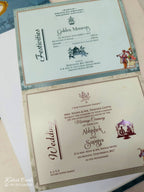 KLB608 Raja Rani Royal Fort Design Blue Color Carry Bag Style Semi Box Wedding Card (2 Page)