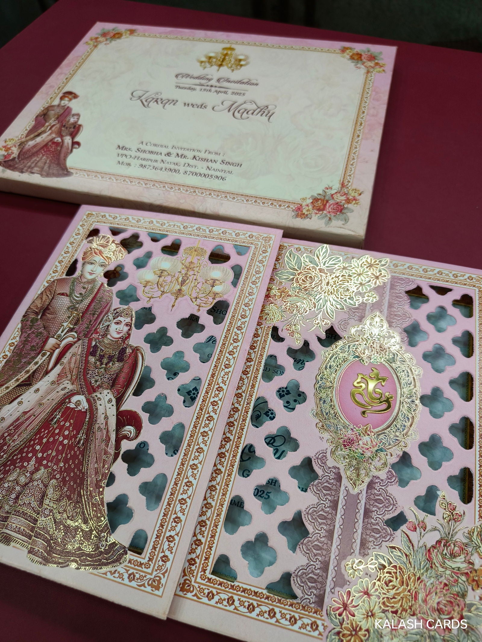 KLB608 Dulha Dulhan Design Semi Box Paper Wedding Card - Kalash Cards