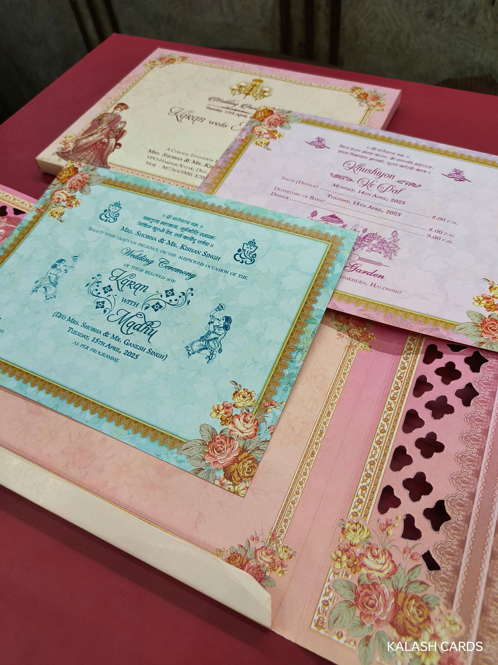 KLB608 Dulha Dulhan Design Semi Box Paper Wedding Card - Kalash Cards