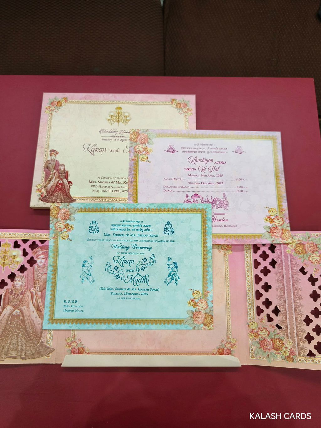 KLB608 Dulha Dulhan Design Semi Box Paper Wedding Card - Kalash Cards