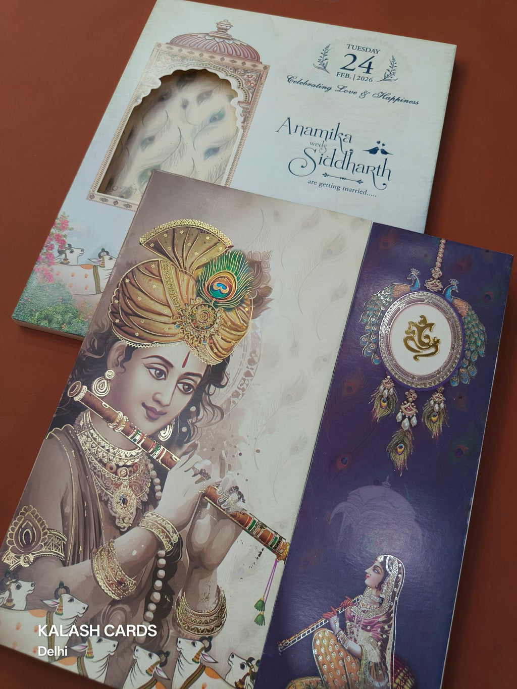 KLB609 Radha Krishna Design Wedding Card (2 Pages)-Kalash Cards