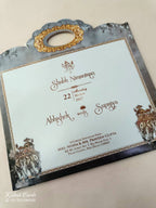 KLB610 Raja Rani Barat Design Grey Color Carry Bag Style Semi Box Wedding Card (2 Page)