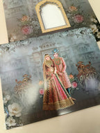 KLB610 Raja Rani Barat Design Grey Color Carry Bag Style Semi Box Wedding Card (2 Page)