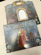 KLB610 Raja Rani Barat Design Grey Color Carry Bag Style Semi Box Wedding Card (2 Page)