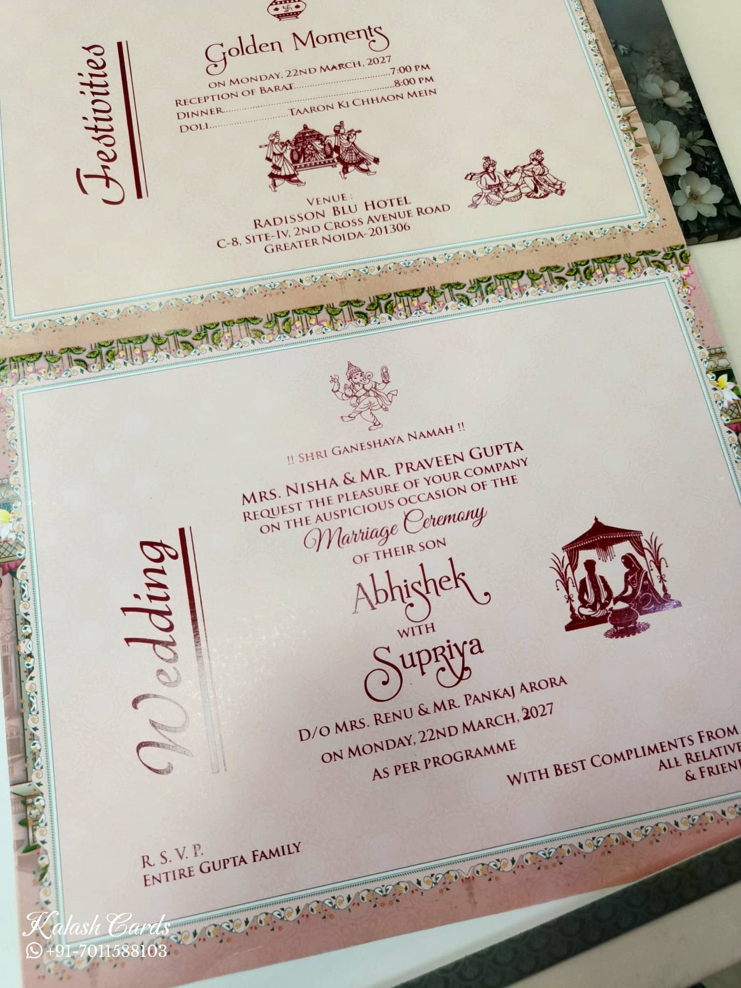 KLB610 Raja Rani Barat Design Grey Color Carry Bag Style Semi Box Wedding Card (2 Page)