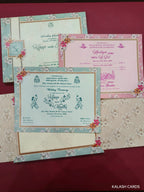 KLB610 Floral Design Semi Box Paper Wedding Card with Couple Name Acrylic Mirror - Kalash Cards