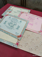 KLB610 Floral Design Semi Box Paper Wedding Card with Couple Name Acrylic Mirror - Kalash Cards